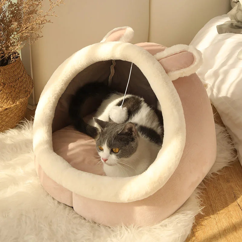 Cartoon Cave Cat Bed with Foldable Cozy Design