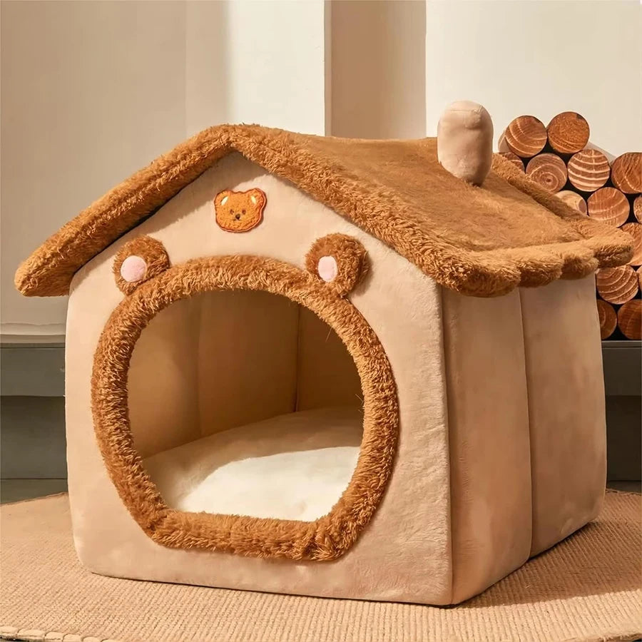 Foldable Indoor Pet House with Washable Cushion for Cats & Dogs
